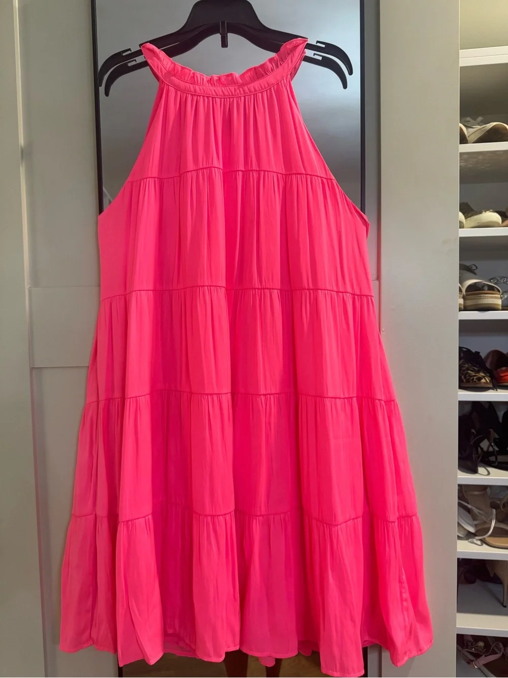 Skies Are Blue Hot Pink Tiered Mini Dress